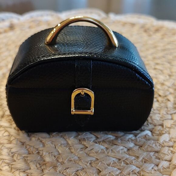 Wolf Designs Black Pebbled Leather Mini Travel Jewelry Box Case - Picture 8 of 8